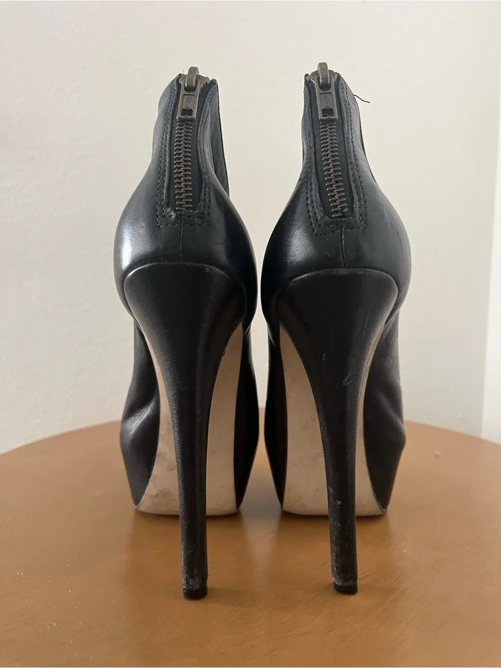 Steve Madden Black Leather Peep-Toe Platform Ankle Booties